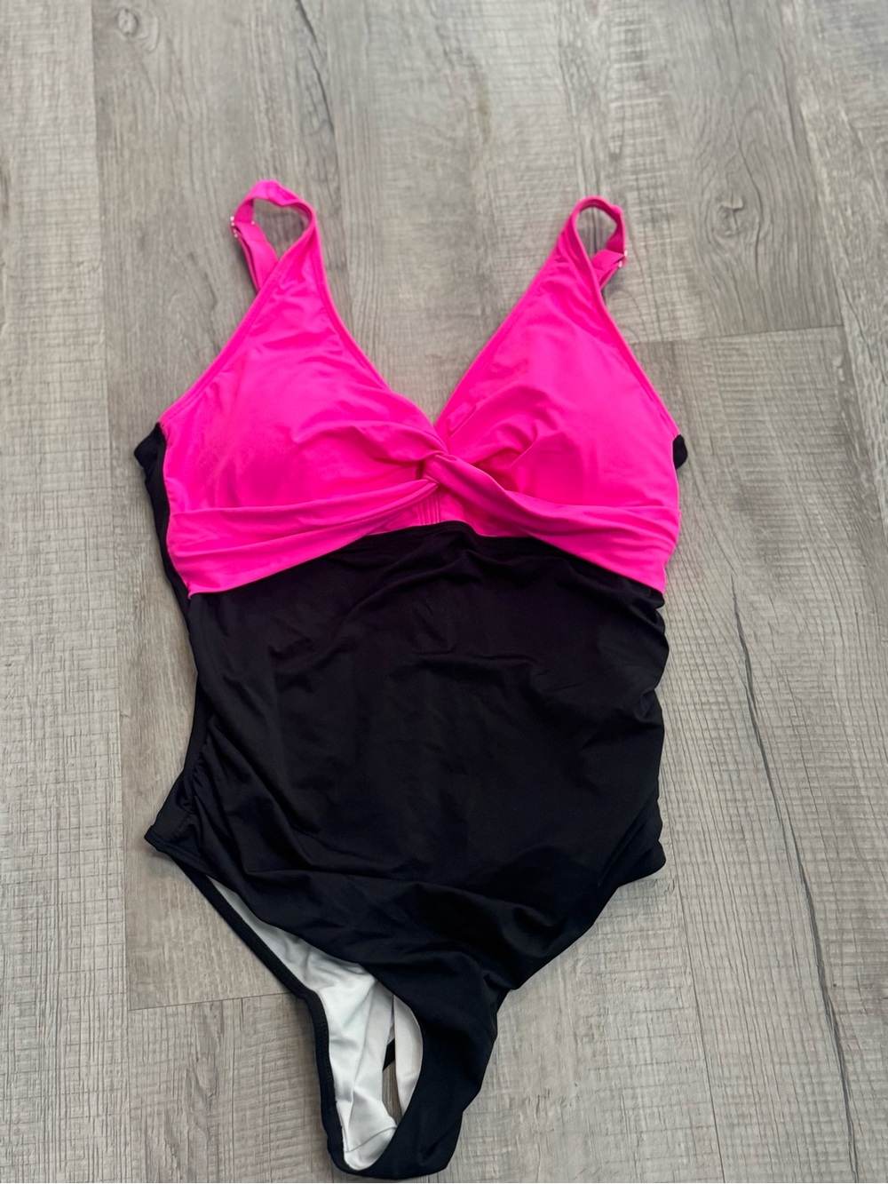 Flattering Hot Pink and Black Twist-Front One-Piece Swimsuit